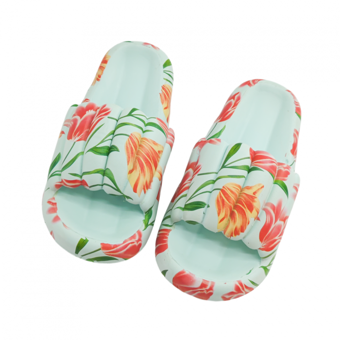 Papuci cu motiv floral H676albastru [5]