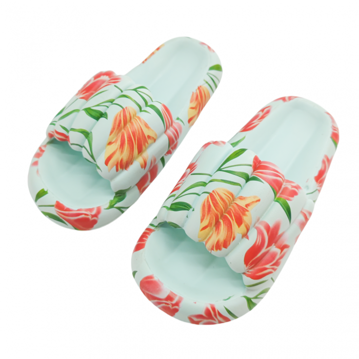 Papuci cu motiv floral H676albastru [1]