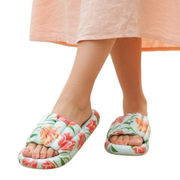 Papuci cu motiv floral H676albastru [5]