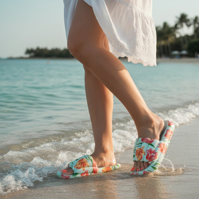 Papuci cu motiv floral H676albastru [3]