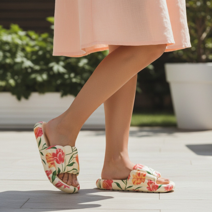 Papuci cu motiv floral H676bej [2]