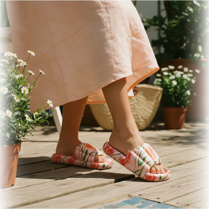 Papuci cu motiv floral H676roz [4]