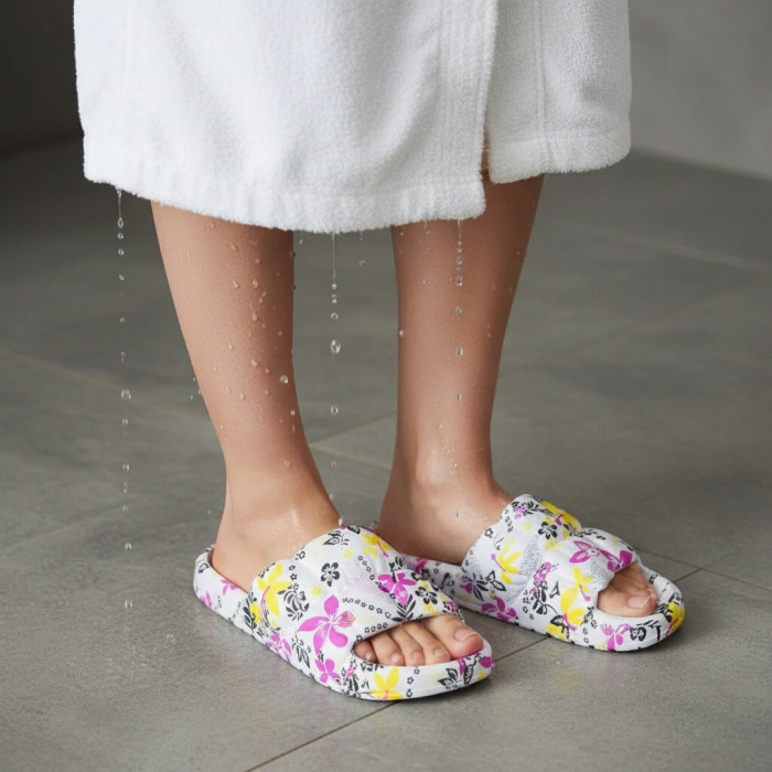 Papuci cu motiv floral H682alb [2]