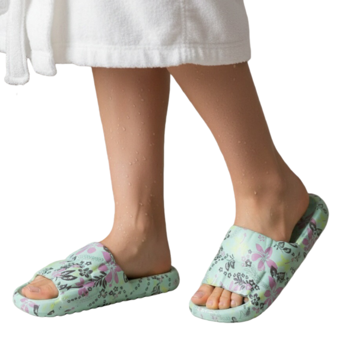 Papuci cu motiv floral H682albastru [7]