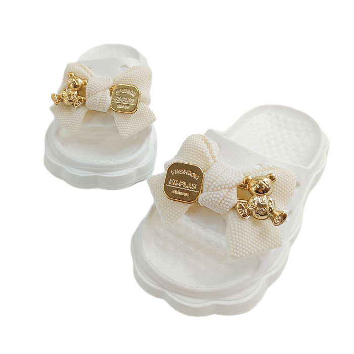 Papuci cu platforma si aplicatii decorative H09-1alb [4]