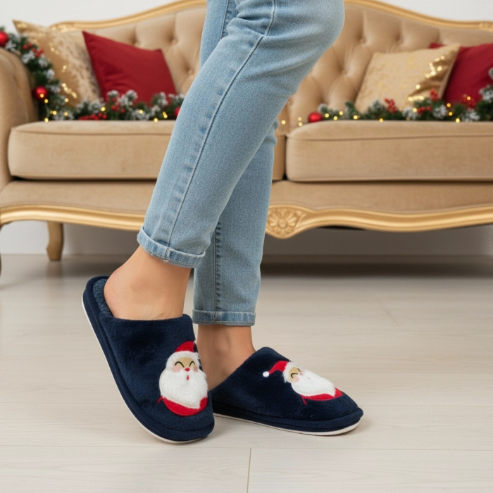 Papuci de casa cu motive Craciun L690bleumarin [5]