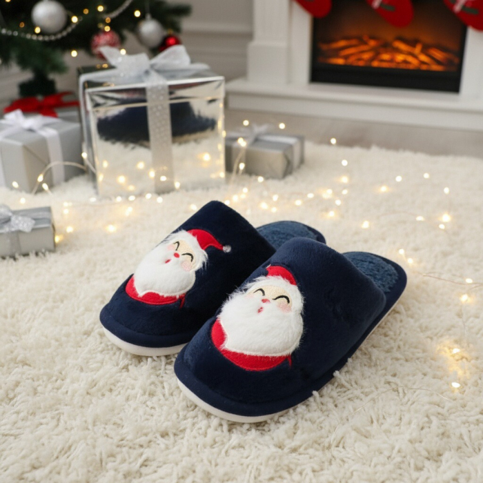 Papuci de casa cu motive Craciun L690bleumarin [8]