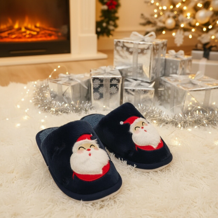 Papuci de casa cu motive Craciun L690bleumarin [7]