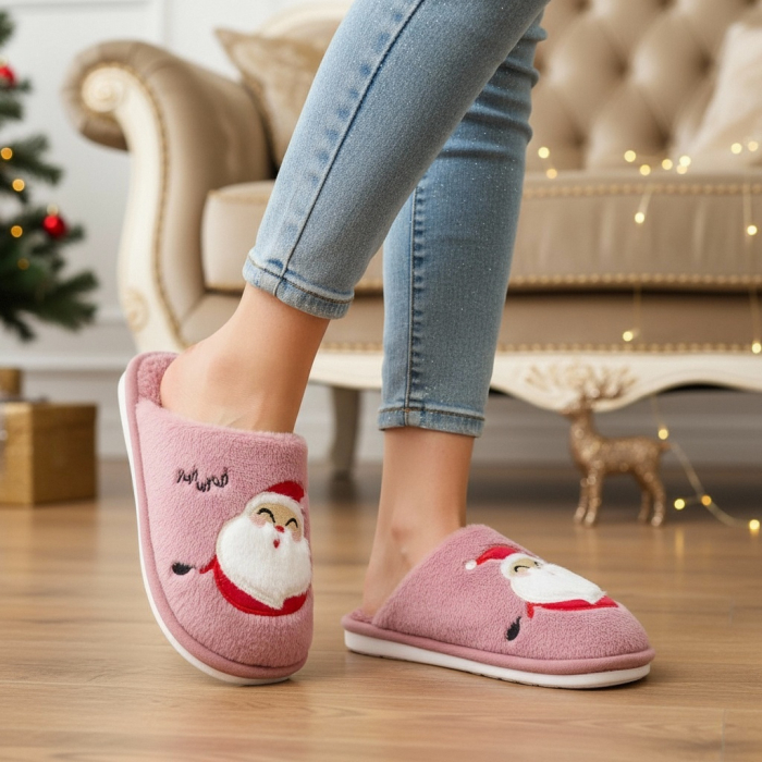 Papuci de casa cu motive Craciun L690roz [7]