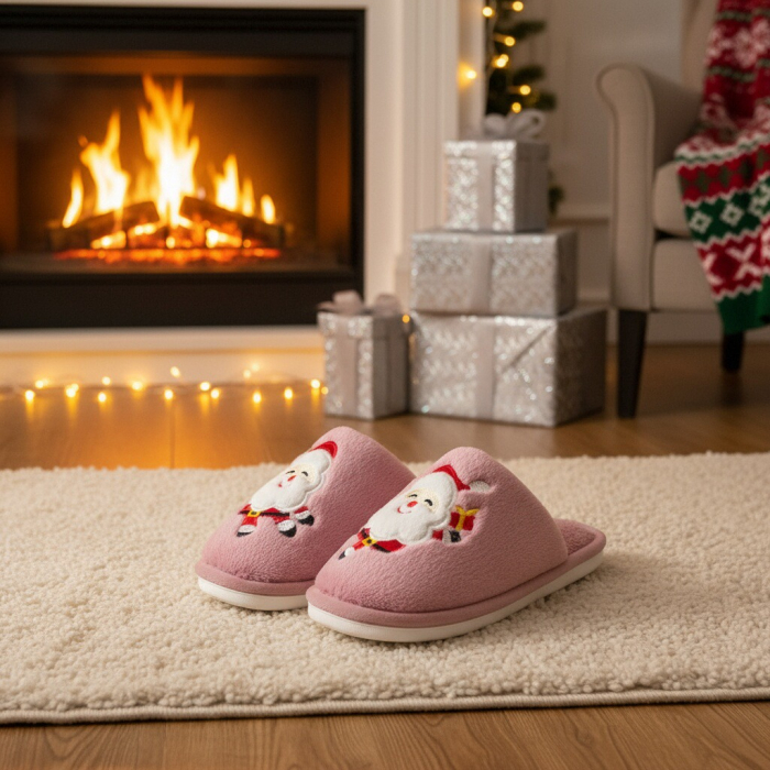 Papuci de casa cu motive Craciun L765roz [4]