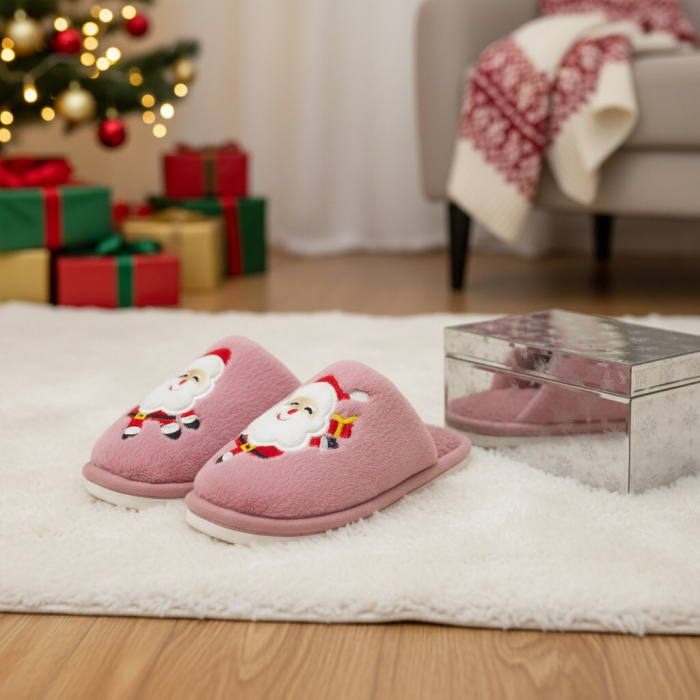Papuci de casa cu motive Craciun L765roz [10]