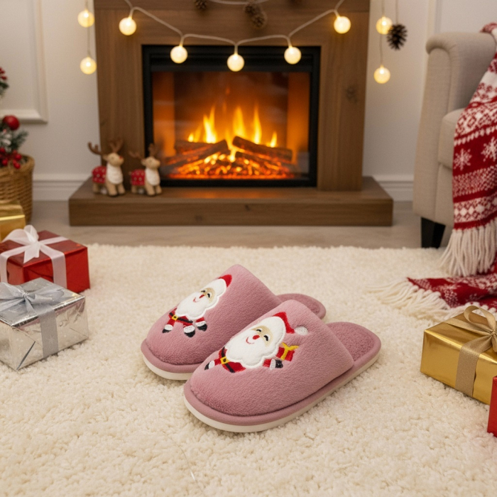 Papuci de casa cu motive Craciun L765roz [11]