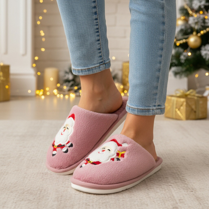 Papuci de casa cu motive Craciun L765roz [1]