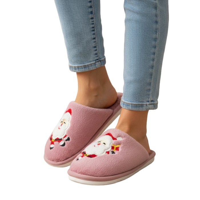 Papuci de casa cu motive Craciun L765roz [2]