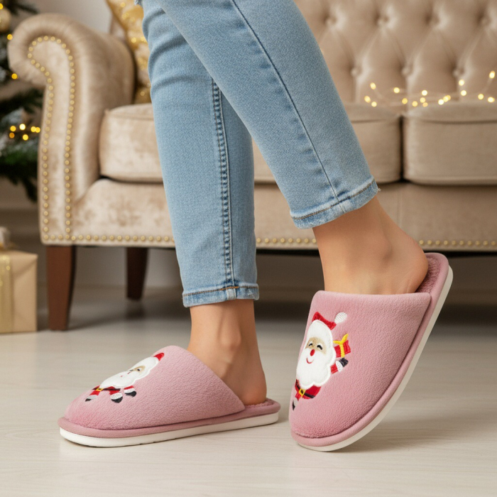 Papuci de casa cu motive Craciun L765roz [5]