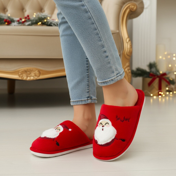 Papuci de casa cu motive Craciun L690rosu [8]