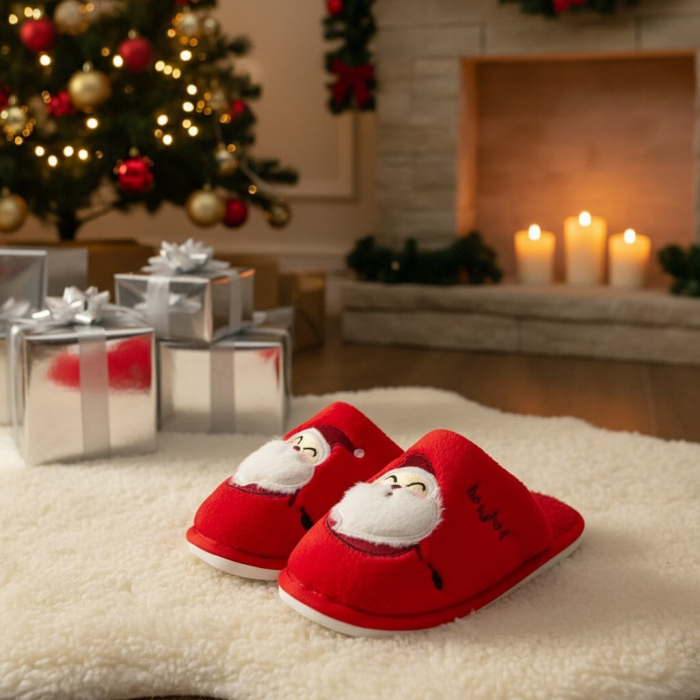 Papuci de casa cu motive Craciun L690rosu [5]