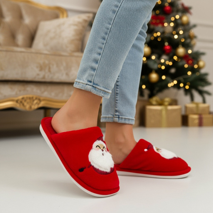 Papuci de casa cu motive Craciun L690rosu [3]