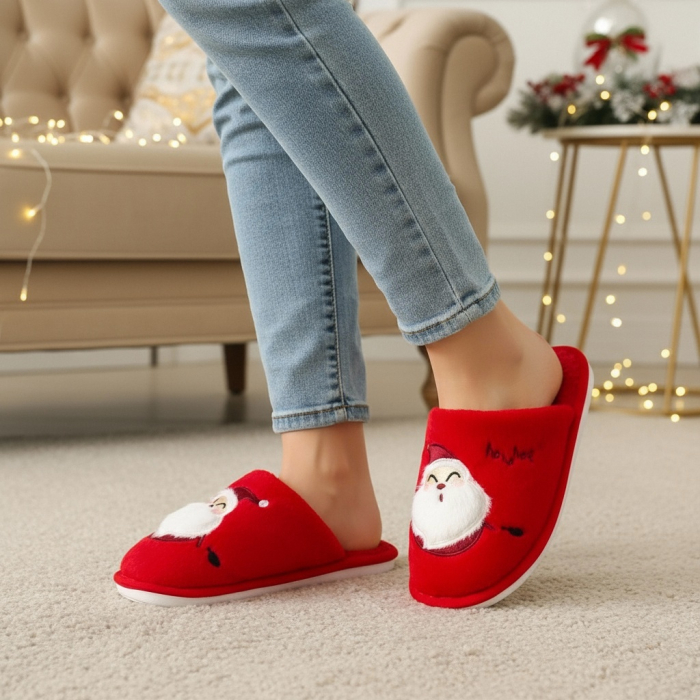 Papuci de casa cu motive Craciun L690rosu [7]