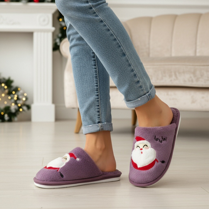 Papuci de casa cu motive Craciun L690mov [7]