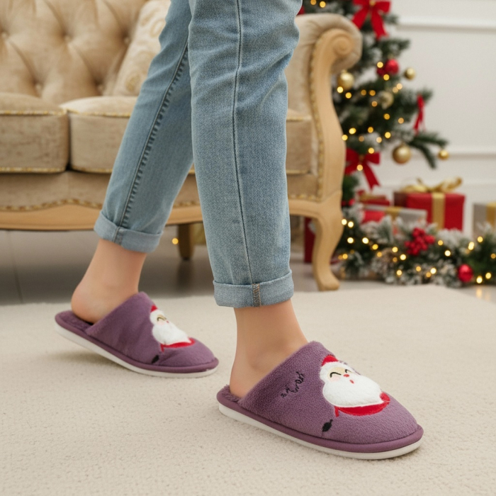 Papuci de casa cu motive Craciun L690mov [5]