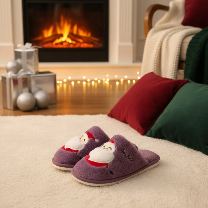 Papuci de casa cu motive Craciun L690mov [10]