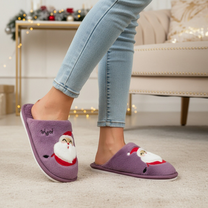 Papuci de casa cu motive Craciun L690mov [6]
