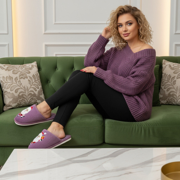 Papuci de casa cu motive Craciun L765mov [5]