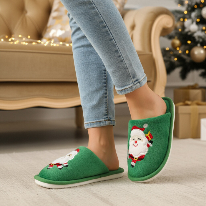 Papuci de casa cu motive Craciun L765verde [3]