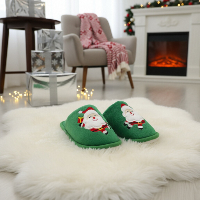 Papuci de casa cu motive Craciun L765verde [10]