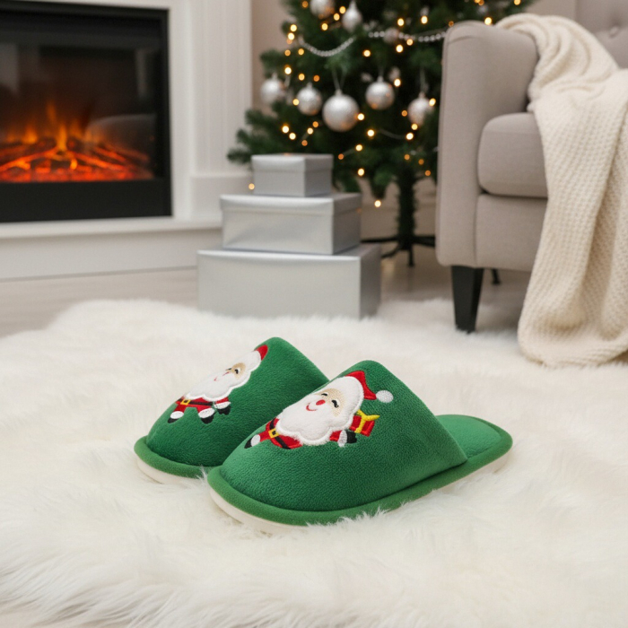 Papuci de casa cu motive Craciun L765verde [9]