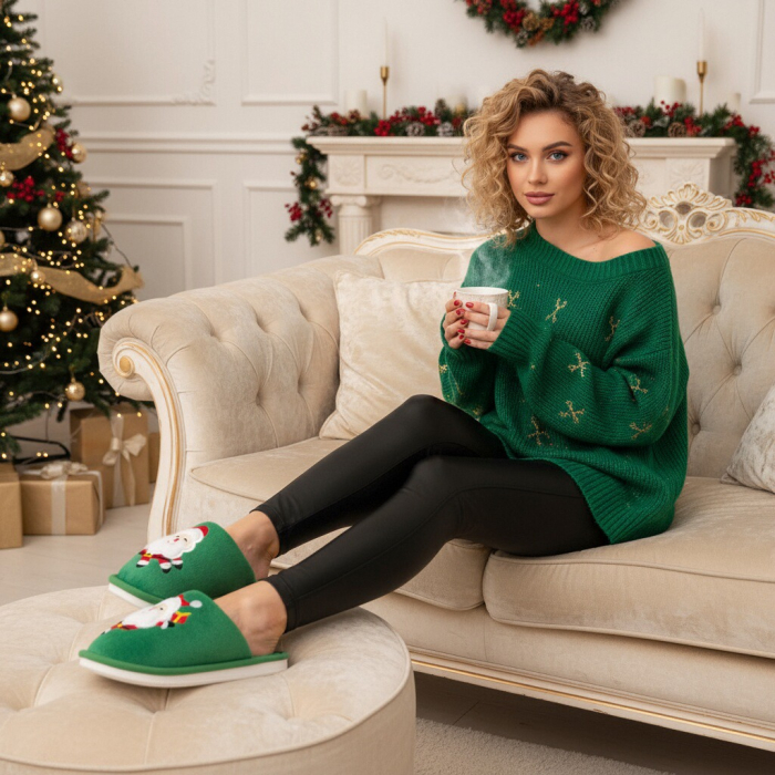 Papuci de casa cu motive Craciun L765verde [6]
