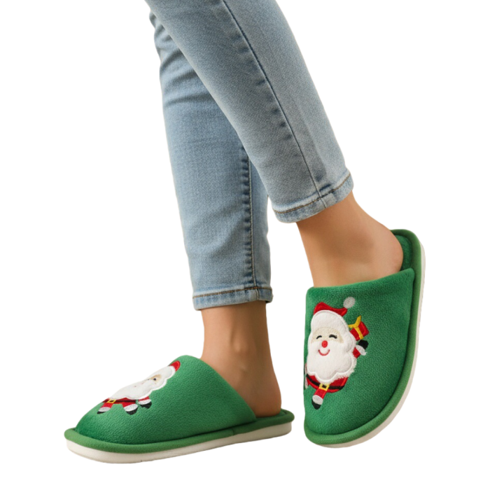 Papuci de casa cu motive Craciun L765verde [14]