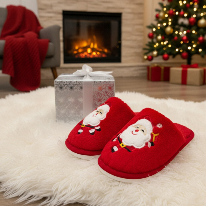 Papuci de casa cu motive Craciun L765rosu [9]