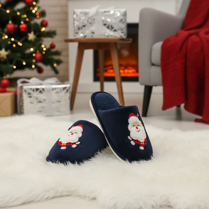 Papuci de casa cu motive Craciun L765bleumarin [11]