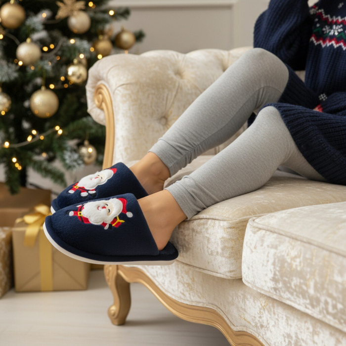 Papuci de casa cu motive Craciun L765bleumarin [3]