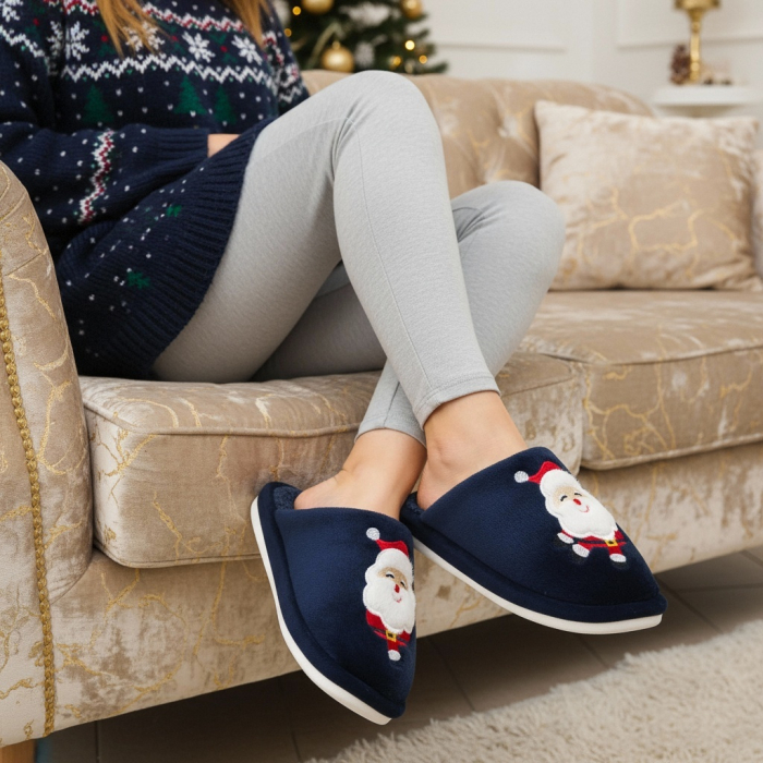 Papuci de casa cu motive Craciun L765bleumarin [2]