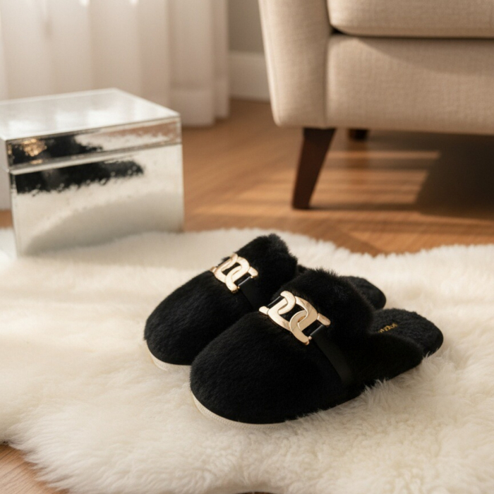 Papuci de casa pufosi A-648negru [5]