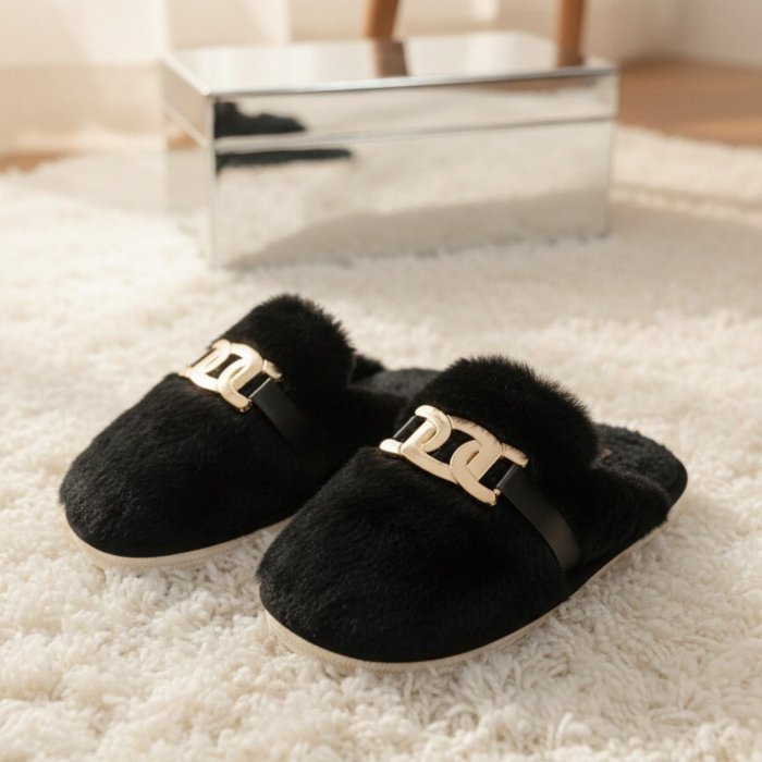 Papuci de casa pufosi A-648negru [7]