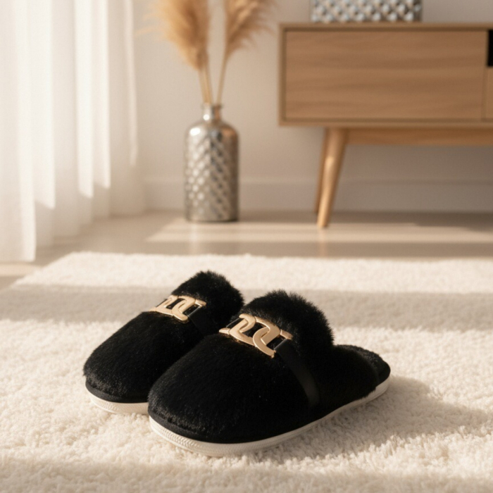 Papuci de casa pufosi A-648negru [13]