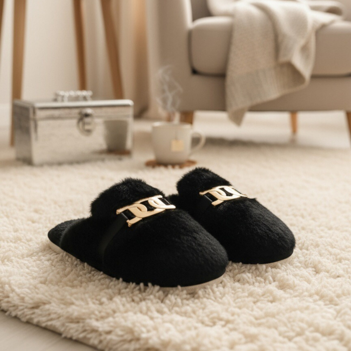 Papuci de casa pufosi A-648negru [8]