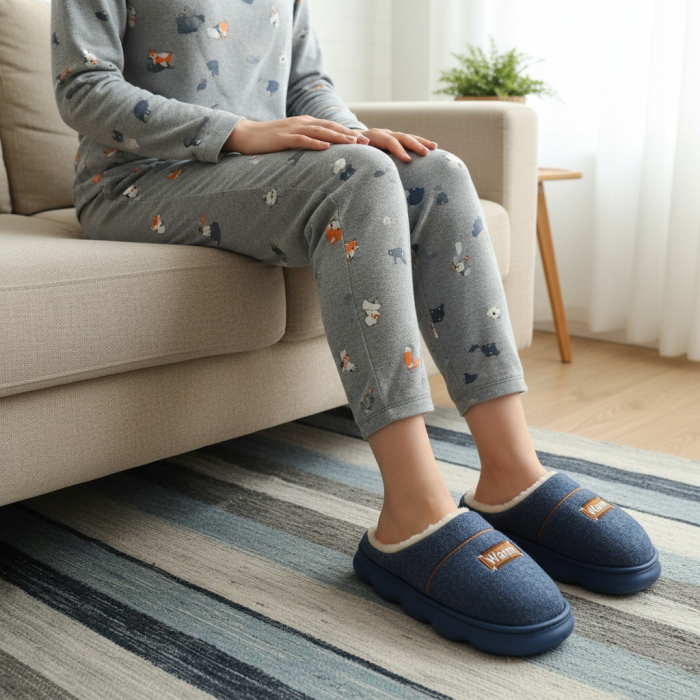 Papuci de casa pufosi A-812bleumarin [10]