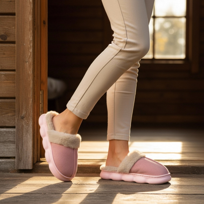Papuci de casa pufosi A-816roz [4]