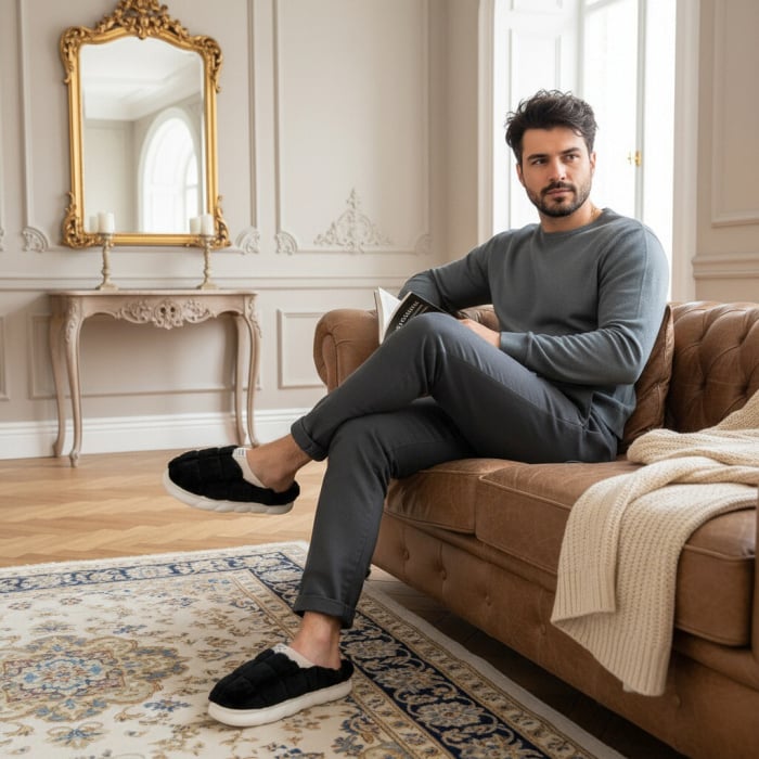 Papuci de casa pufosi D308negru [6]