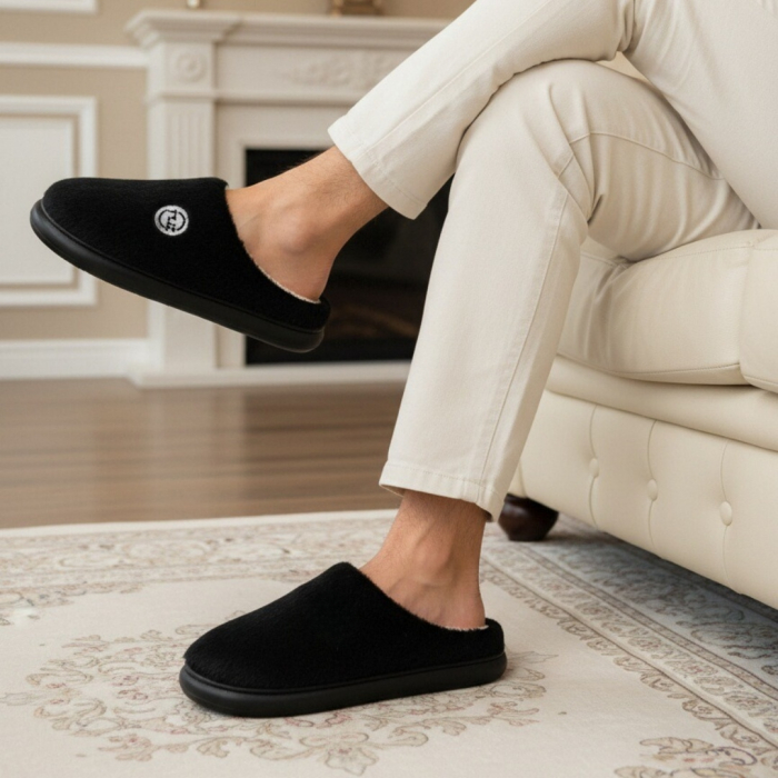 Papuci de casa pufosi D367negru [6]