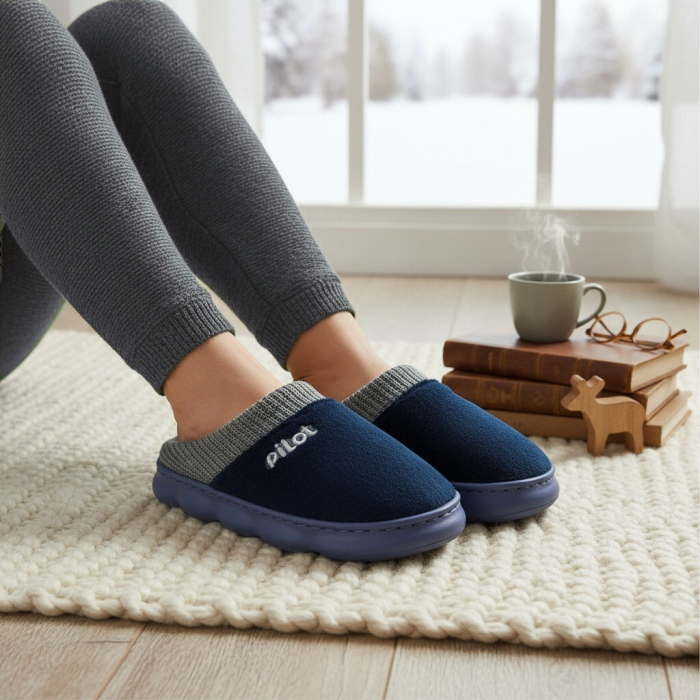 Papuci de casa pufosi A-821bleumarin [10]