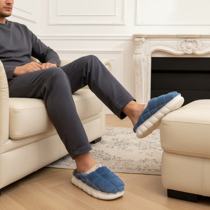 Papuci de casa pufosi D308albastru [5]