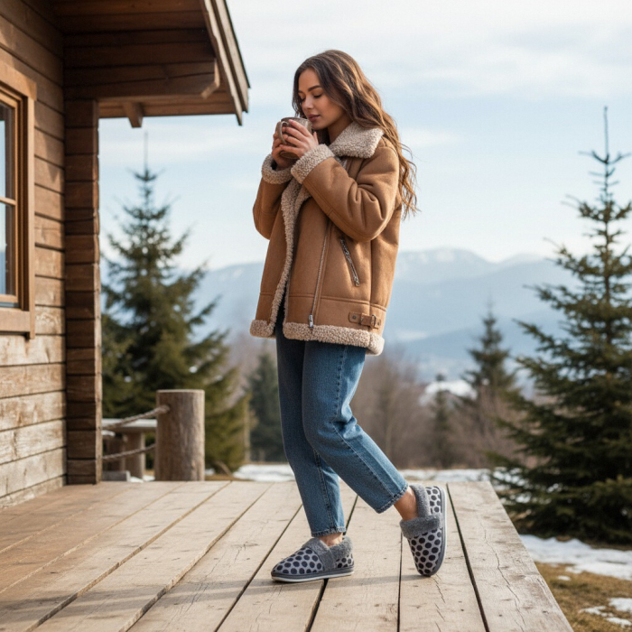 Papuci de casa pufosi L605gri [5]