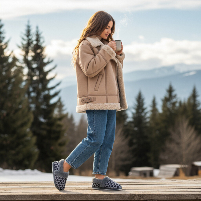 Papuci de casa pufosi L605gri [7]