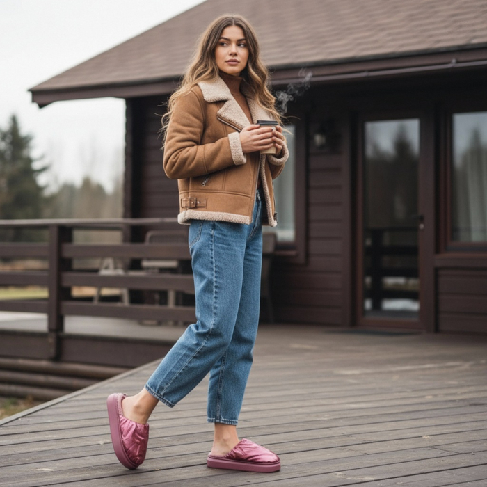 Papuci de casa pufosi L673roz [4]